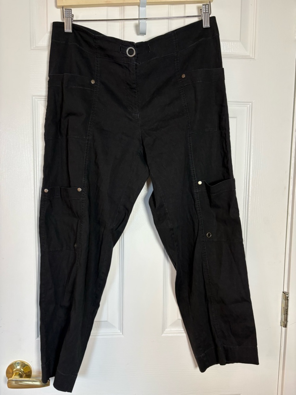 Eileen Fisher Black Linen Blend Cargo Pants Women’s Size 10 Utility Stretch